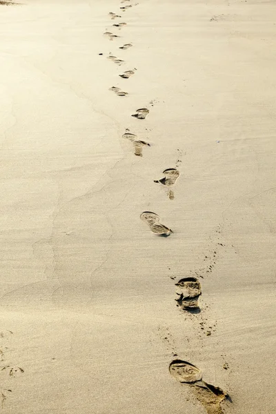 Människans fotspår i sanden på stranden — Stockfoto