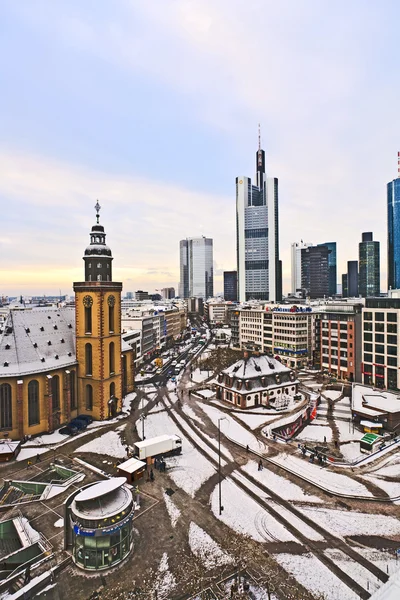 View to skyline of Frankfurt with Hauptwache and skyscraper ear — Stock Photo, Image