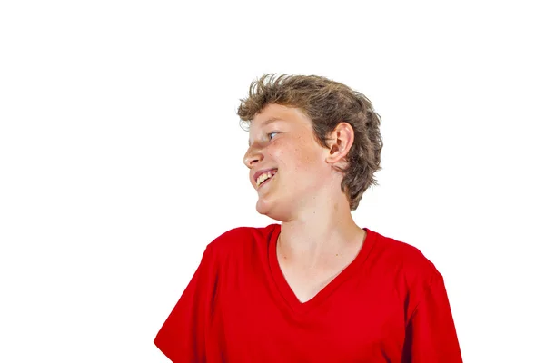 Lindo riendo feliz chico aislado en blanco —  Fotos de Stock