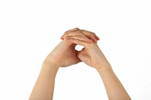 A womans hand is shown in yoga gesture — Stock Photo, Image