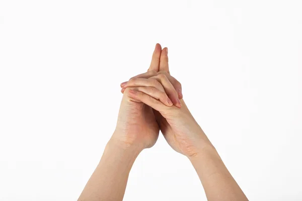 Una mano de mujer se muestra en gesto de yoga — Foto de Stock