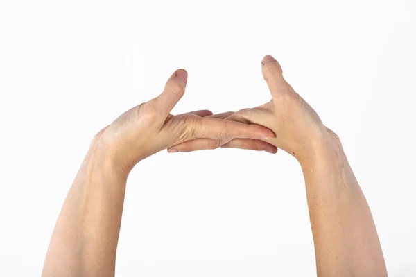 Bir kadının el yoga hareketi içinde gösterilir — Stok fotoğraf