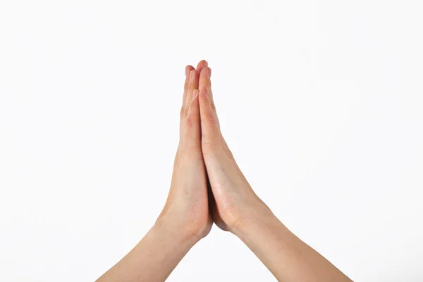 Une main de femme est montrée dans le geste de yoga — Photo