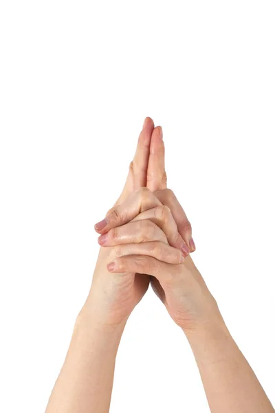 Una mano de mujer se muestra en gesto de yoga — Foto de Stock