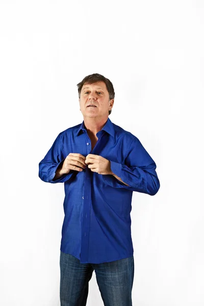 Business man get dressed with a blue shirt — Stock Photo, Image