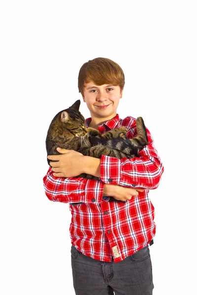 Cute anak memeluk dengan kucingnya — Stok Foto