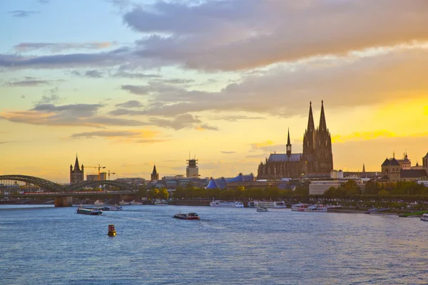 Sunset in cologne with Dome and river Rhine — Stock Photo, Image