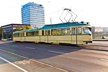 Historic streetcar, trolley at the Friedensbrücke in Frankfurt