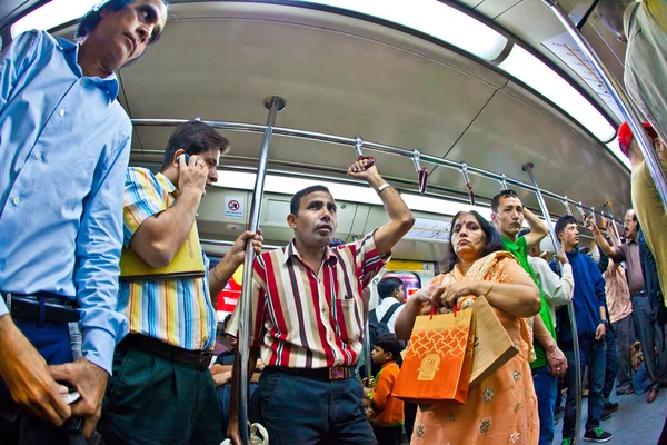 stock image in the metro yellow line in delhi late evening