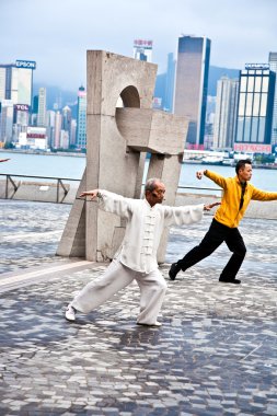 Teacher teaches younger to learn Tai Chi clipart