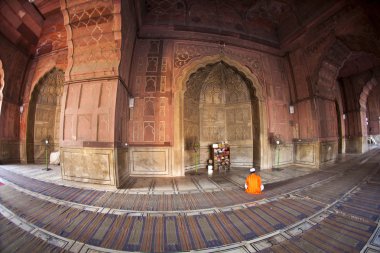 Man praying in the mosque Jama Masjid in Delhi clipart