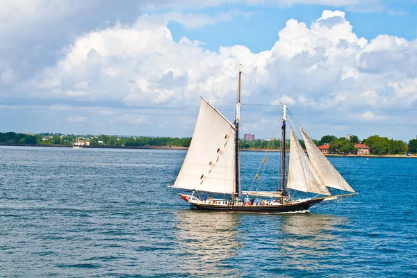 Barco de vela se está cruzando en la Bahía de Nueva York —  Fotos de Stock