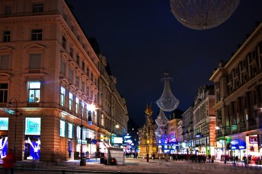 Viyana - ünlü graben yağmur yansıması ile gece sokak