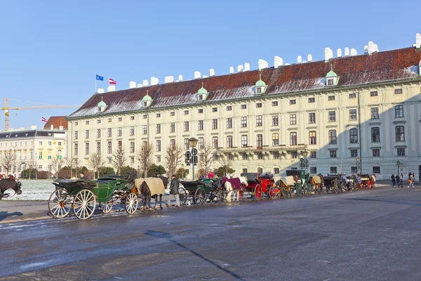 Horse drawn fiaker at the Hofburg for tourists in Vienna — Stock Photo, Image