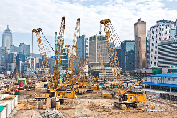 View to the construction sites near the harbor of Victoria in H