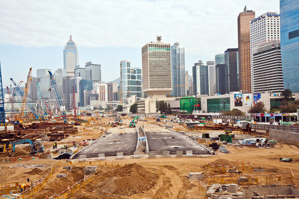 View to the construction sites near the harbor of Victoria in H