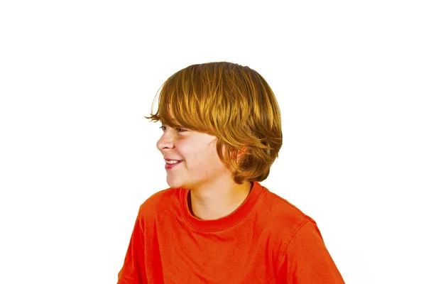 Happy boy in Studio shaking his head — Stock Photo, Image