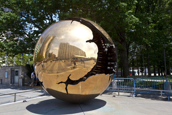 Globe of iron as Piece of Art in the Garden outside UN Headquar
