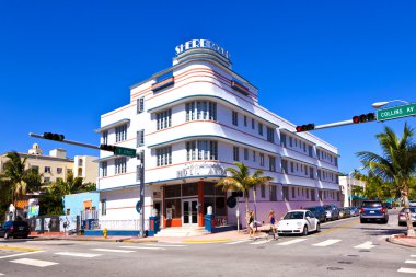 Midday view at Ocean drive in Miami Beach with Art Deco architec clipart