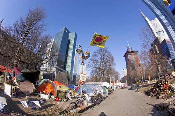 Protest tábora frankfurt Kupčtež hnutí v Evropě — Stock fotografie