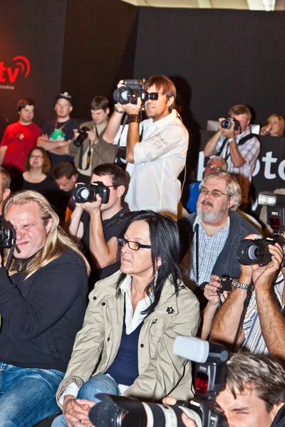 Playboy shooting with models for visitors at photokina exhibitio — Stock Photo, Image
