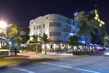 Night view at Ocean drive in Miami South art deco district clipart