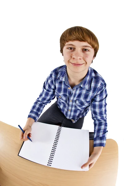 Inteligentny chłopiec nauki w szkole — Zdjęcie stockowe