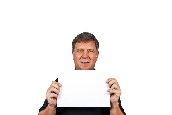 Smart man holding an empty poster in his hand — Stock Photo, Image