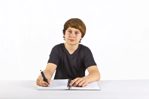 Netter Schüler macht Hausaufgaben für die Schule — Stockfoto