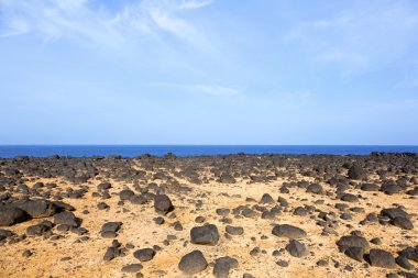 Dry area with old lava stones at the coastline clipart