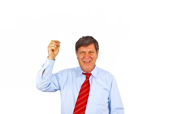 Businessman gesturing with hand, isolated on white — Stock Photo, Image