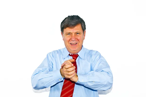 Бізнесмен жестикулює рукою, ізольовано на білому — стокове фото
