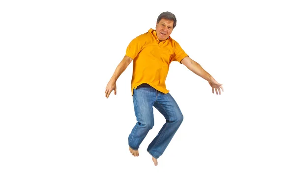 Porträt eines Mannes, der in die Luft springt — Stockfoto