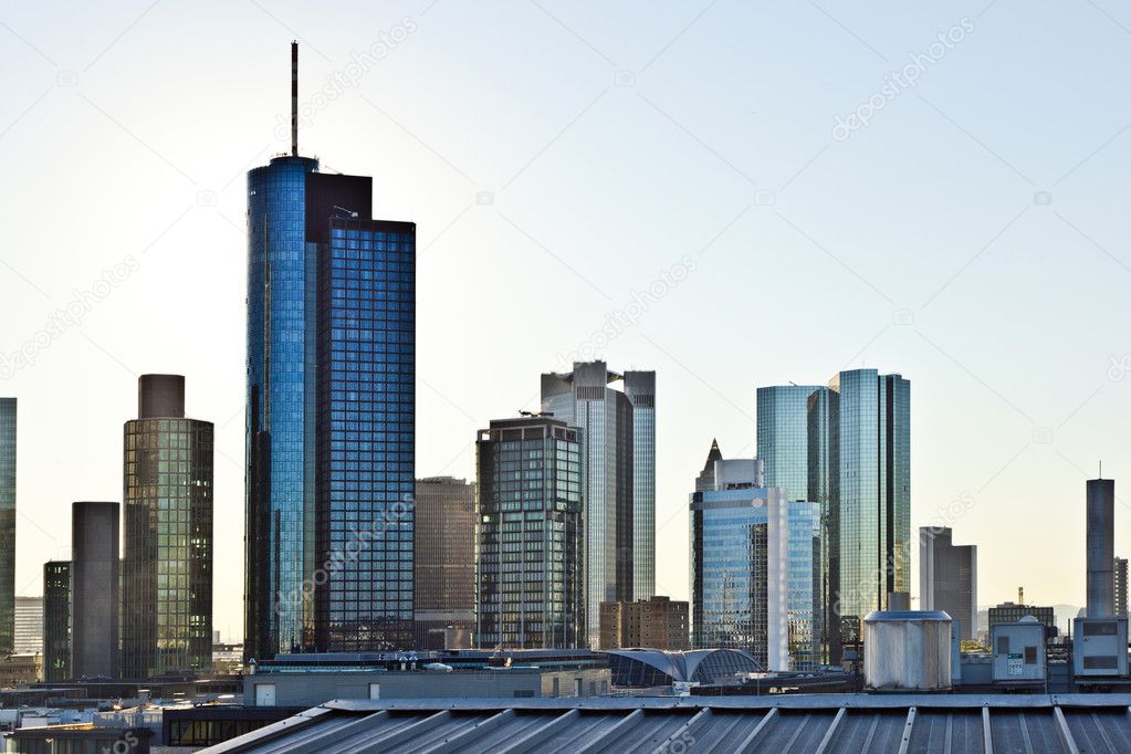 View to skyline in Frankfurt with skyscraper