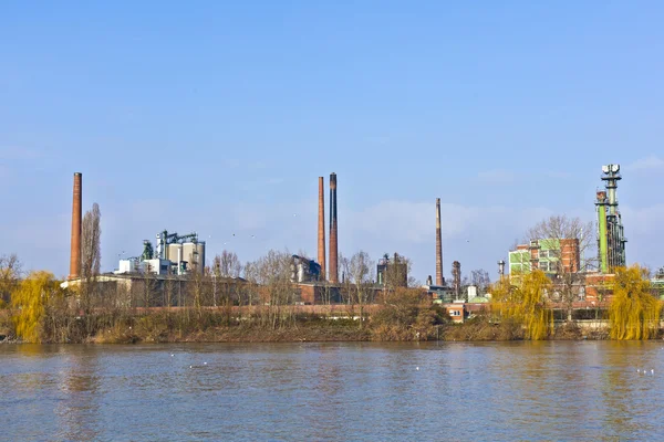 フランクフルトの主要な川で古い化学プラント — ストック写真