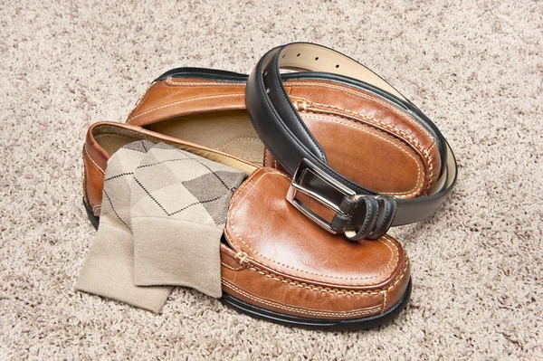 Bruin lederen kleding schoenen — Stockfoto