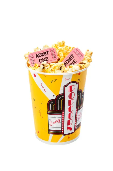 Попкорн з квитками на кіно — стокове фото