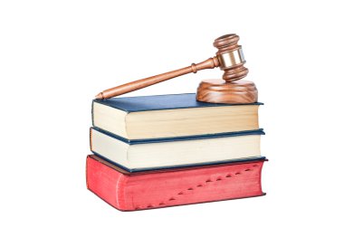 Books and gavel isolated on white clipart