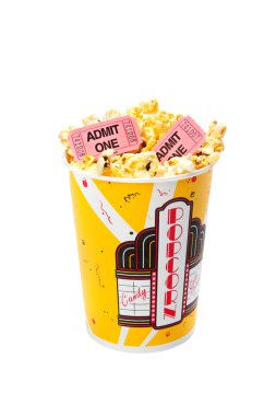 Popcorn with movie tickets clipart