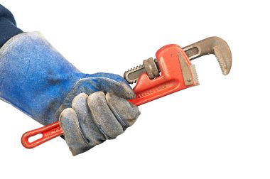 Man holding plumbers wrench clipart