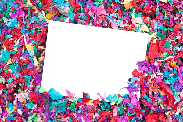 Blank invitation on confetti — Stock Photo, Image