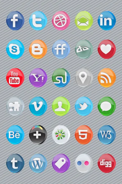 30 błyszczący owalne społecznego ikony — Wektor stockowy