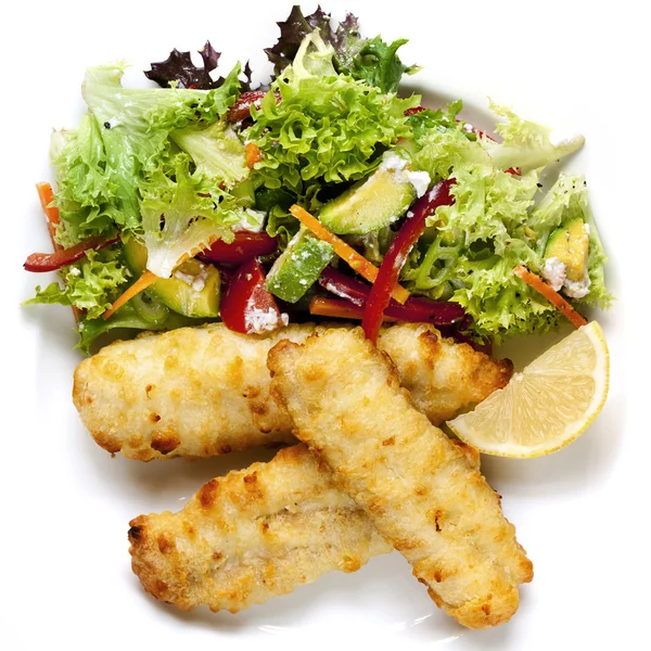 Filetes de peixe e salada — Fotografia de Stock