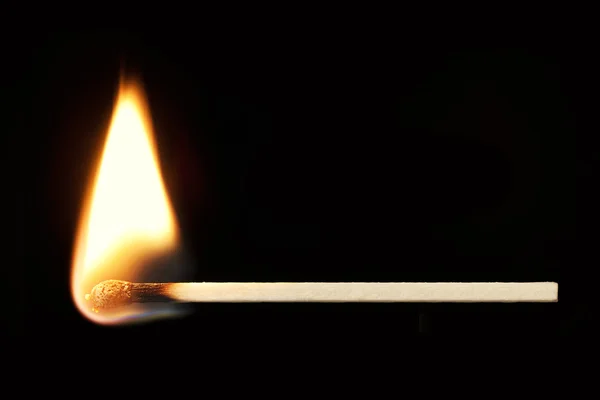Burning Match Horizontal over Black — Stock Photo, Image