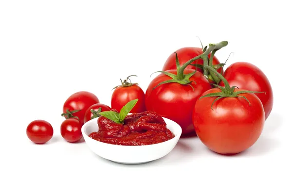 Pasta de tomate e tomate — Fotografia de Stock