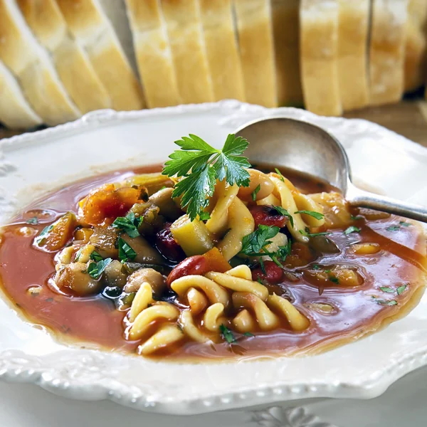 Minestrone with Bread — Stock Photo, Image