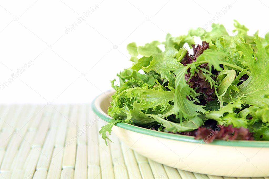Bowl of Salad Leaves with White Background