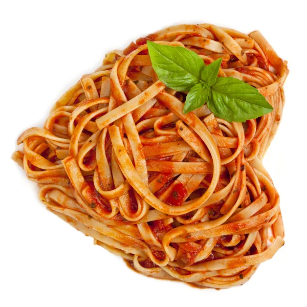 Spaghetti Heart Shape with Basil — Stock Photo, Image