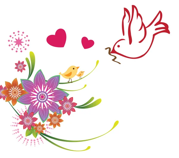 Oiseau & fleur — Image vectorielle