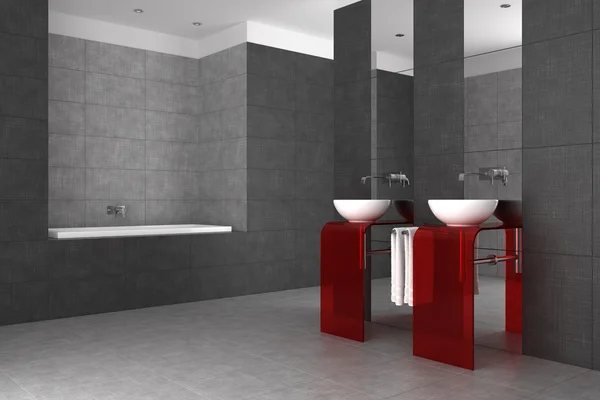 Gefliestes Badezimmer mit Doppelwaschbecken und Badewanne — Stockfoto